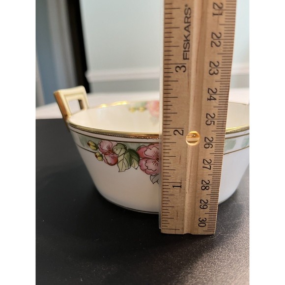 Vtg Nippon Double Handled Hand Painted Roses Floral Candy Trinket Dish Bowl - Picture 8 of 10